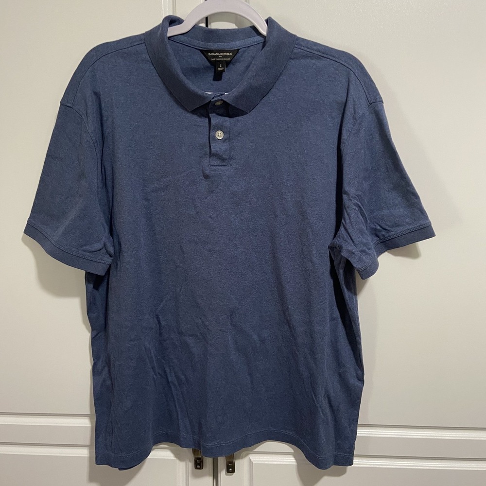 Banana Republic Luxe Touch Performance Polo Shirt Mens Medium Blue Heather